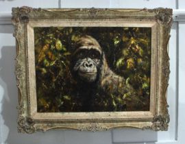 Tony Forrest (British, b.1961) - 'Study of a Gorilla', oil on canvas, signed, inset ornate relief