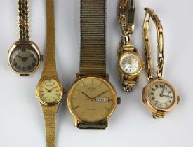 A 9ct gold circular cased lady's wristwatch, Chester 1933, another 9ct gold cased lady's