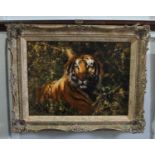 Tony Forrest (British, b.1961) - 'Study of a Tiger', oil on canvas, signed, inset ornate relief