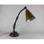 A cool vintage brass and copper anglepoise lamp, unusual model, the cone shaped shade pierced with