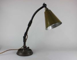 A cool vintage brass and copper anglepoise lamp, unusual model, the cone shaped shade pierced with