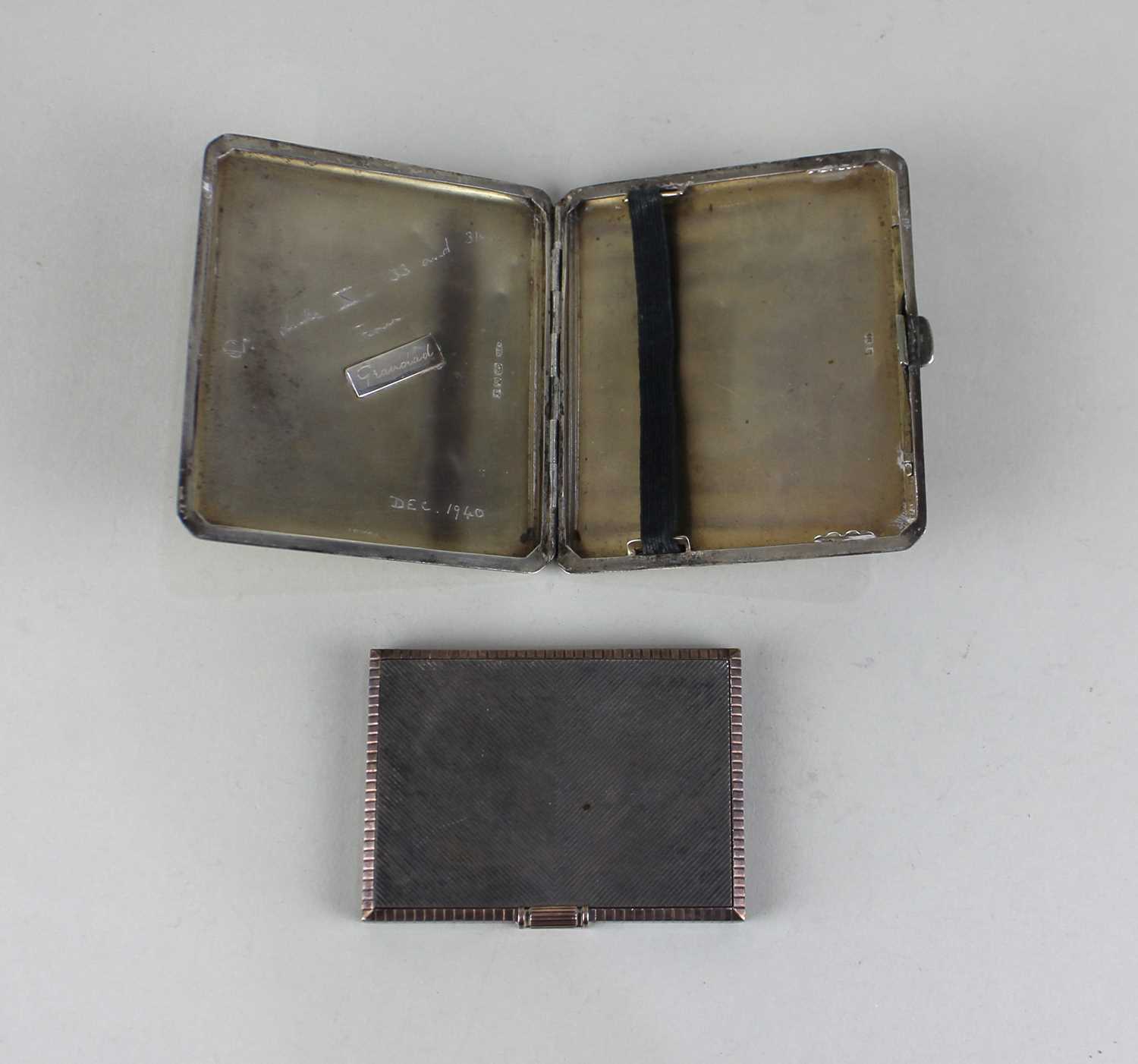 A George VI silver rectangular snuff box with engine turned decoration and gilt interior, - Image 2 of 2