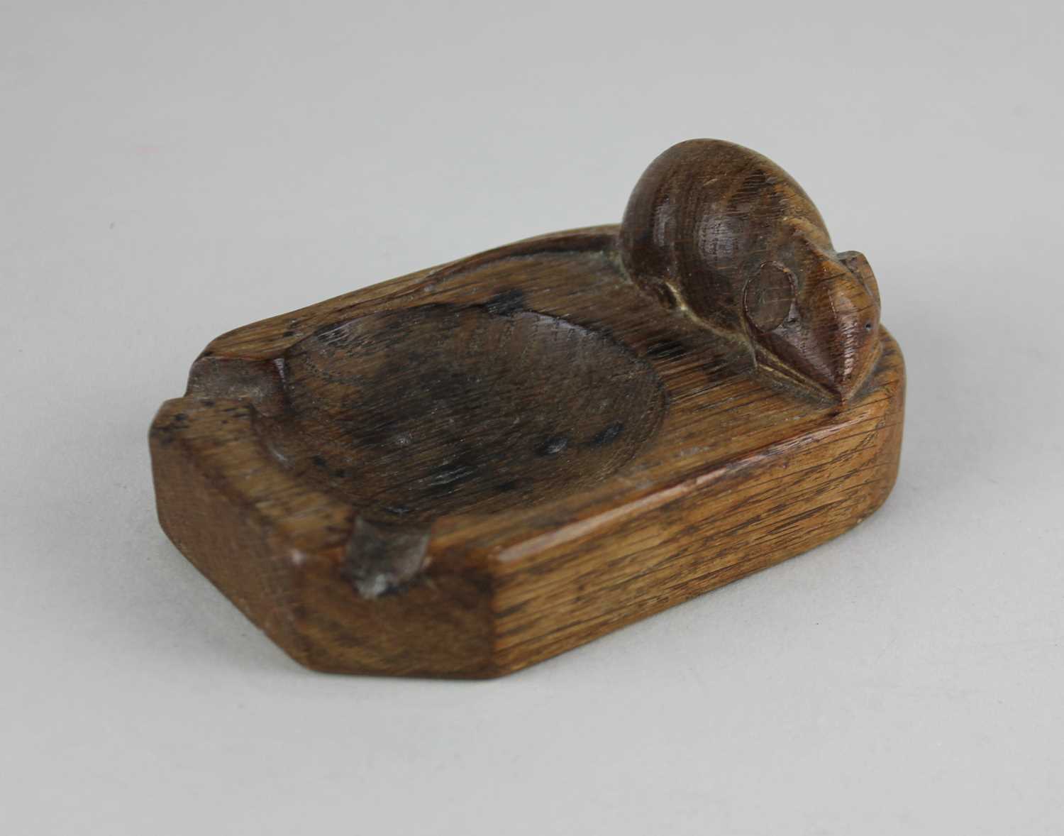 A Robert Thompson 'Mouseman' workshop oak ashtray carved with mouse signature