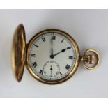 A 9ct gold cased keyless wind hunt in case gentleman's pocket watch, the jewelled lever movement