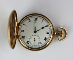 A 9ct gold cased keyless wind hunt in case gentleman's pocket watch, the jewelled lever movement
