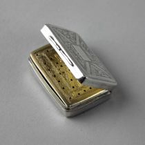 A George IV silver vinaigrette engraved rectangular lid with gilt interior and hinged grille,