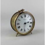 A brass drum clock with 3.5 inch enamelled dial 'Camerer Kuss & Co', the movement stamped 'Made in