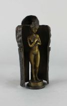 A metamorphic erotic bronze of an owl enclosing a nude girl, in the style of Franz Bergman, 19cm