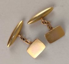 A pair of 15ct gold cufflinks with rectangular fronts and with torpedo shaped backs 5.7g