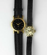 A Bergana gold cased ladies wristwatch, the signed silvered dial with black baton hour markers,