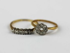 A gold ring the surround mounted with eight cushion shaped diamonds, the central gemstone lacking,