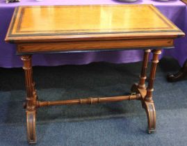 A Gillows & Co Victorian satinwood inlaid gilt metal mounted card table, the folding baize lined top