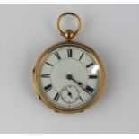 An 18ct gold cased key wind open faced gentleman's pocket watch, with an unsigned gilt jewelled
