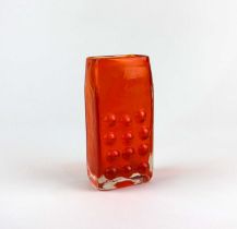 A Geoffrey Baxter for Whitefriars tangerine glass 'Mobile Phone' vase 17cm high