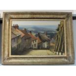 Duncan Palmar (20th century), Dorset landscape, 'Over the chimneys, Gold Hill', Shaftesbury, oil