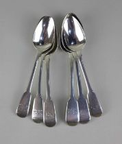 Six George IV silver Fiddle pattern teaspoons with engraved armorials, London 1820 and three by
