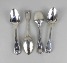 Three George III silver Kings pattern dessert spoons with engraved initials, maker George Smith,