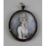Follower of Richard Cosway RA (1742-1821), portrait of a lady, bearing monogram 'RC', 6.5cm by 5.5cm