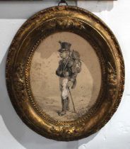 British School (1841) 'A wounded soldier', oval pencil drawing heightened with white, the old