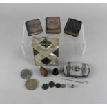 A Victorian Mother of Pearl card case three silver miniature books including Common Prayer, a mother