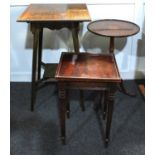 An Edwardian mahogany inlaid tripod table, the dished circular top with central batwing patera 36.