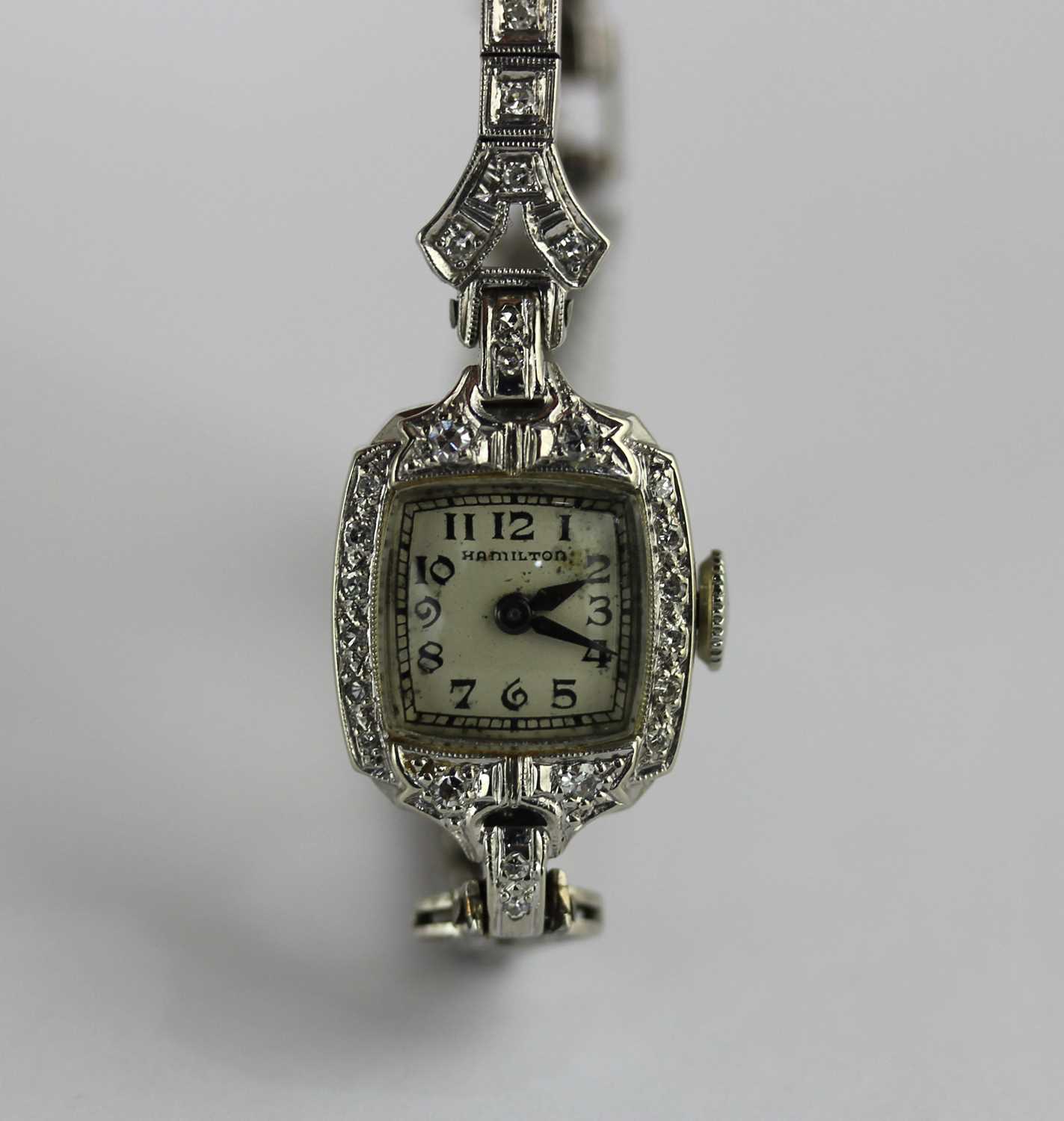 A Hamilton white gold and diamond lady's dress wristwatch with a signed jewelled movement, - Image 2 of 2