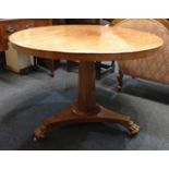 A Victorian mahogany breakfast table with circular tilt top, faceted column on tripartite platform