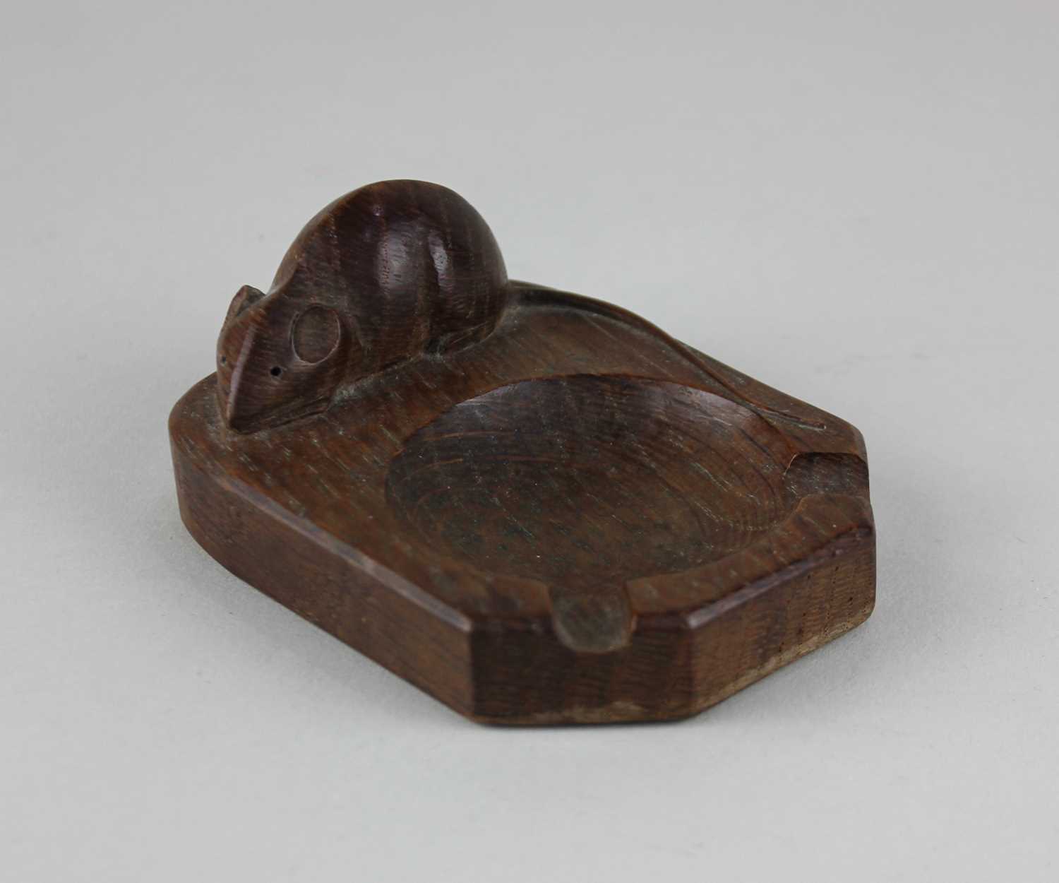 A Robert Thompson 'Mouseman' oak ashtray, carved with mouse signature