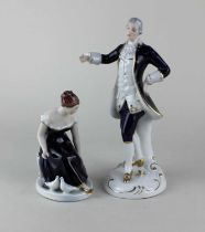 Two Royal Dux porcelain figures of a gentleman and a lady in 18th century style costume tallest 23cm