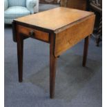 An oak Pembroke table with drawer on square tapered legs 89cm