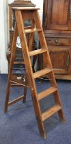 A set of late 19th / early 20th century rustic fruitwood folding steps, 6 tread including top,
