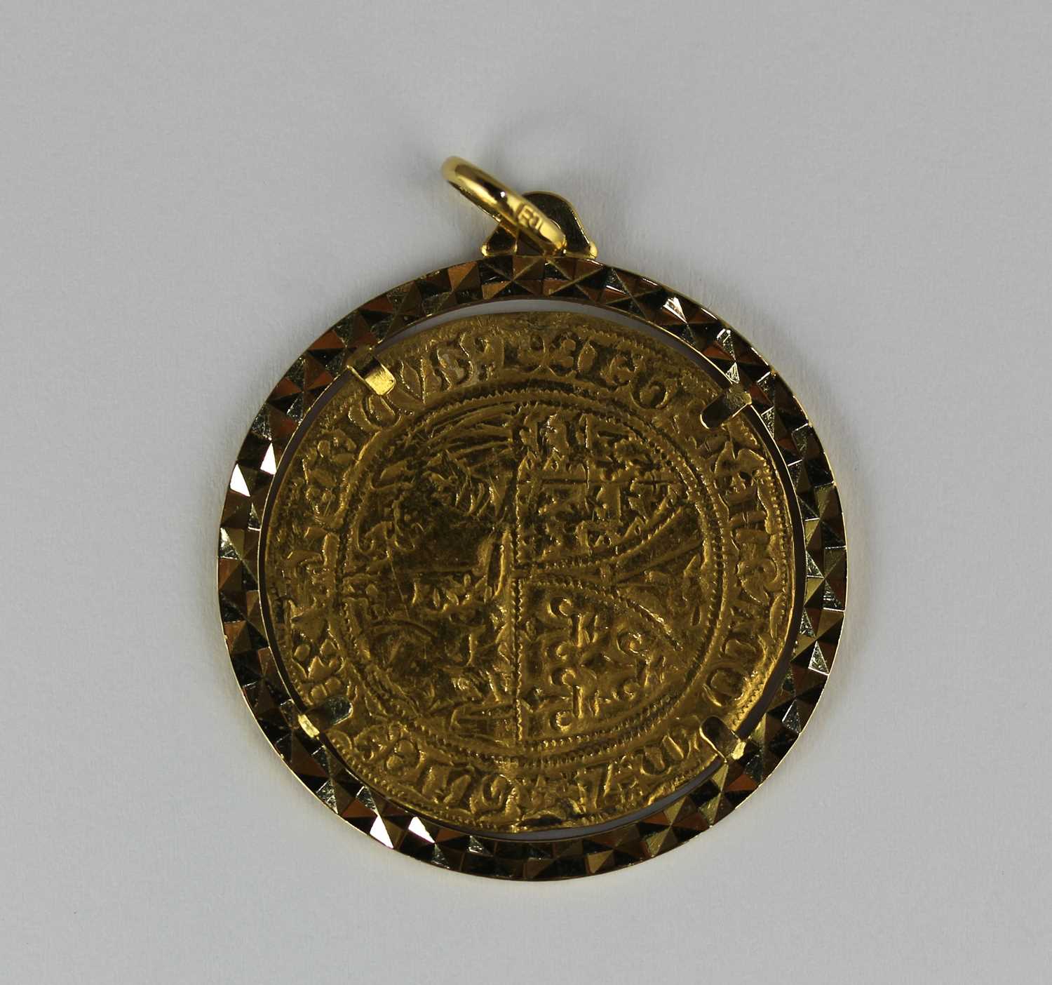A French gold coin; Henry VI Salut d'or Amiens Mint, mint mark Paschal lamb, mounted as a pendant