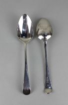 A pair of George III silver Old English pattern tablespoons with engraved initials, maker Richard