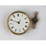 A gold cased key wind open faced lady's fob watch, with a gilt metal inner case, the outer case with