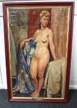 Attributed to David Robert Buchanan (British, 1912 - 1999) - 'Full length female nude study', oil on
