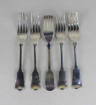 A set of four Edward VII silver forks of old English design, maker James Dixon & Sons Ltd