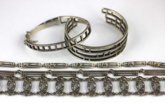 A group of silver jewellery to include some of Rennie Mackintosh inspired design, comprising a