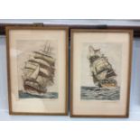 Fred Law, a pair of hand coloured maritime etchings of schooners, inscribed and signed in pencil,