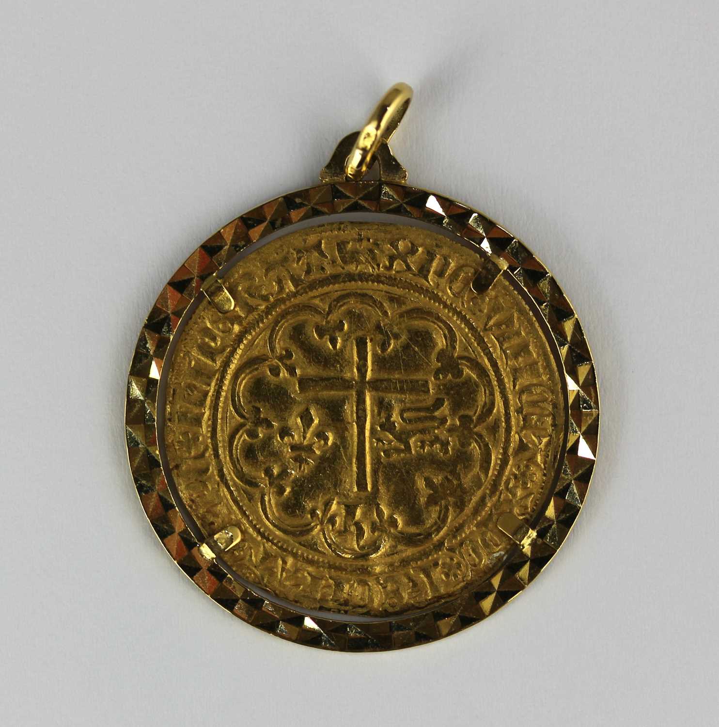 A French gold coin; Henry VI Salut d'or Amiens Mint, mint mark Paschal lamb, mounted as a pendant - Image 2 of 2