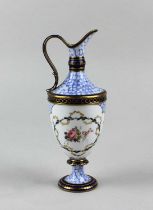 A Royal Crown Derby porcelain ewer with floral decoration and gilt embellishments 18cm high