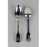 A pair of Victorian silver Fiddle pattern tablespoons with engraved initials, maker John & Henry