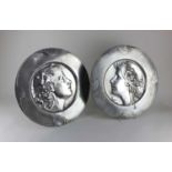 A pair of WMF Art Nouveau pewter plaques, numbered 294 & 294A, c.1900 / 1910, modelled in relief