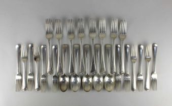 A George V silver twenty-five piece part canteen of Old English pattern cutlery to include eight