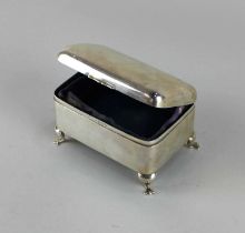 A George V silver jewellery box rectangular shape on four cabriole paw feet, Chester 1920, gross