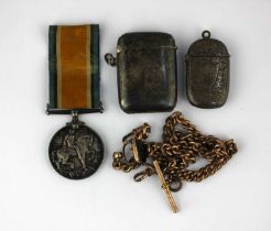 A 1914-18 British war medal to R4-140568 PTE.W.H-GILLBANKS. A.S.C., a gilt metal watch chain with