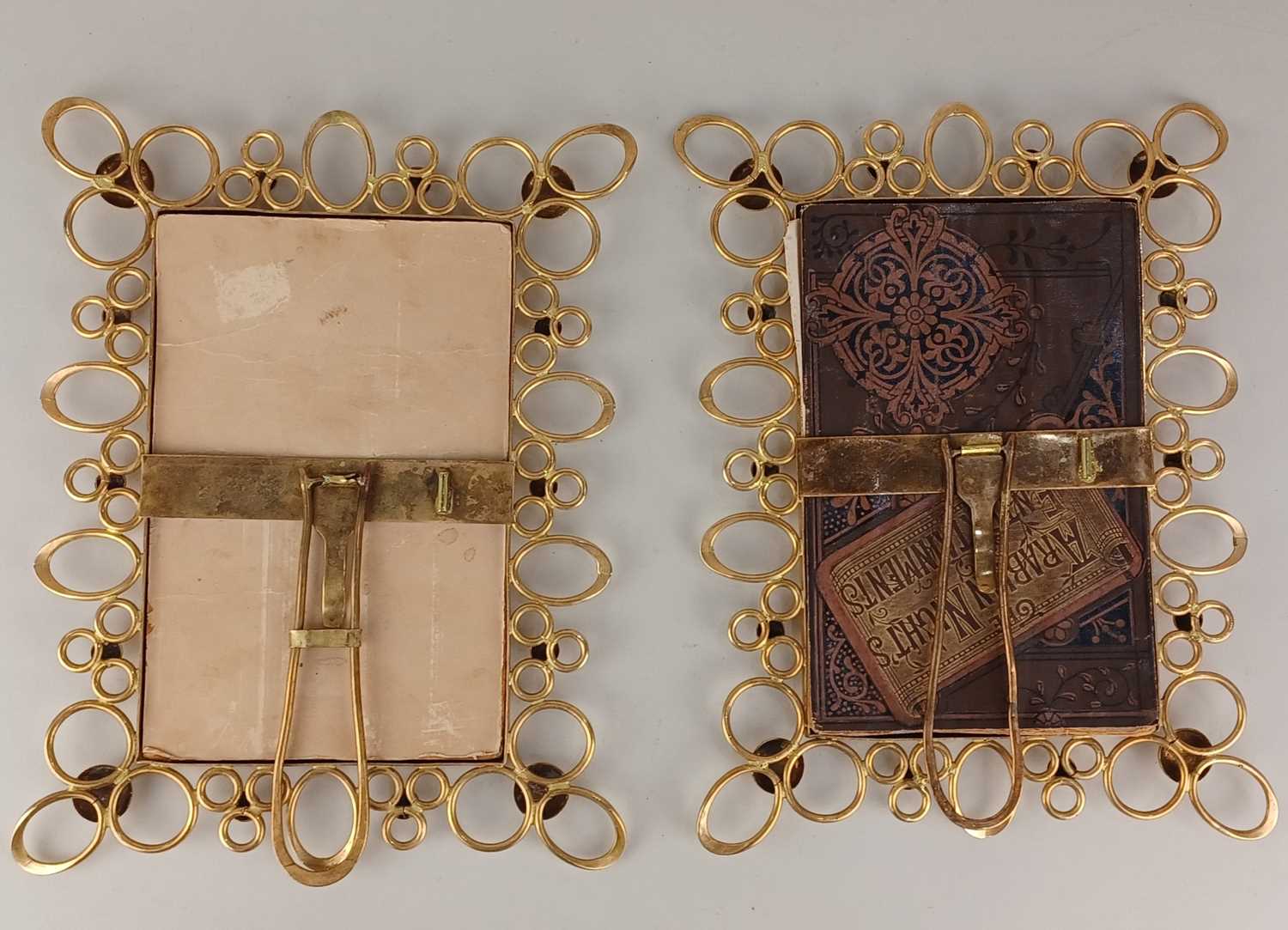 A pair of late 19th / early 20th century brass photo frames, being of rectangular form with openwork - Image 2 of 2
