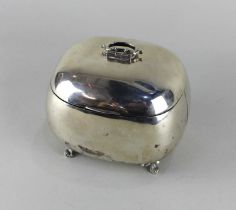 An Austrian silver tea caddy rounded rectangular shape, with c scroll handle, on four scroll feet,