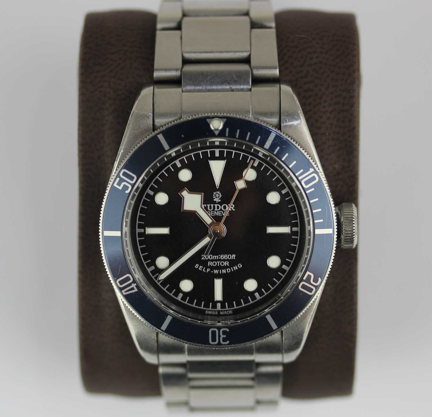A Tudor Heritage Black Bay automatic steel gentleman's bracelet wristwatch, the signed black dial
