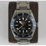 A Tudor Heritage Black Bay automatic steel gentleman's bracelet wristwatch, the signed black dial