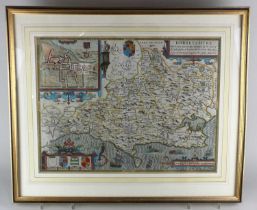 John Speed (1552-1629), 'Dorsetshyre', a hand-coloured engraved map, with a plan of Dorchester, text